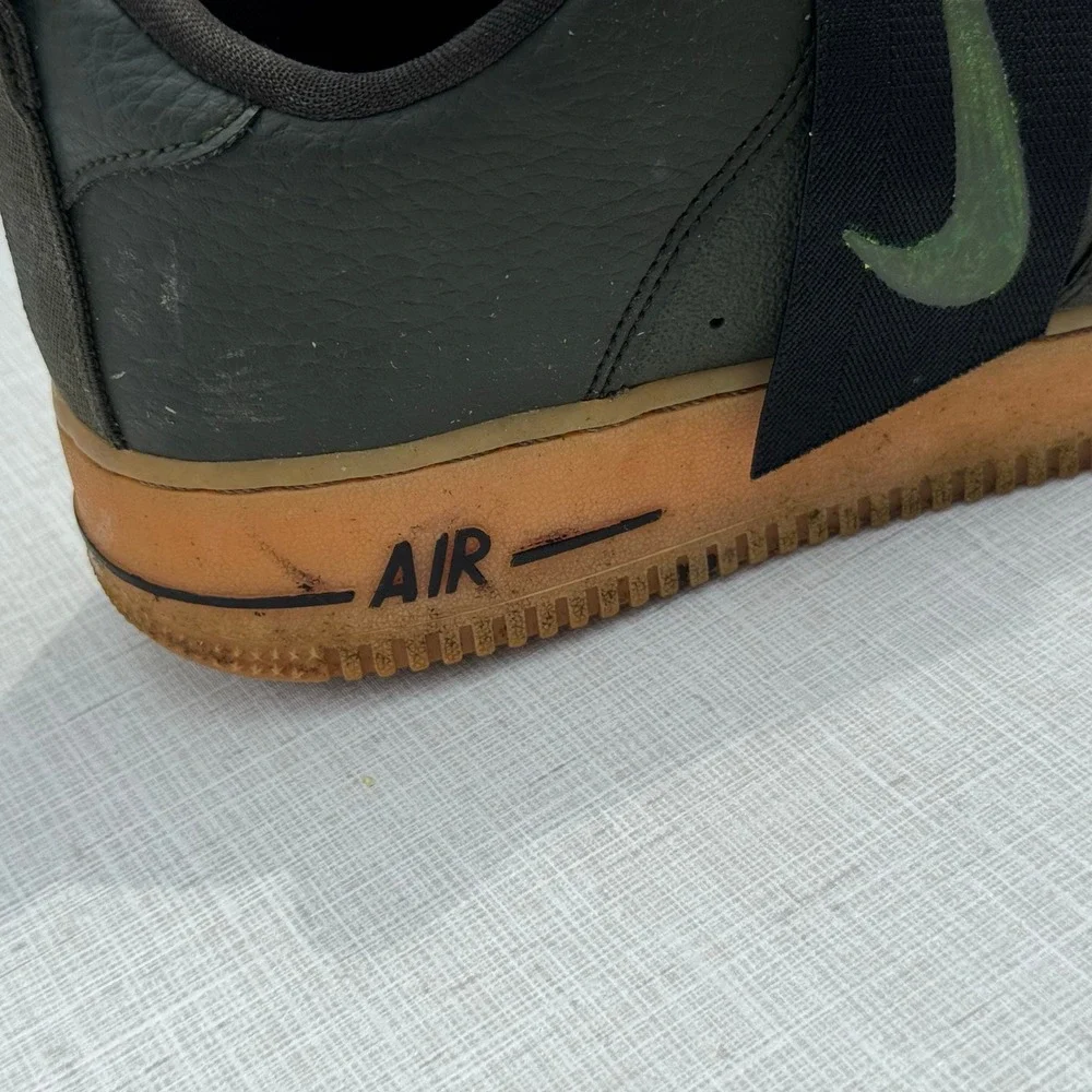 Nike Air Force 1 Utility Low Sequioa Sneakers Olive With Strap Gum Soles Men 8.5